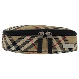 BURBERRY Nova Check Pouch Nylon Beige Silver Auth 94478A Silvery Beige