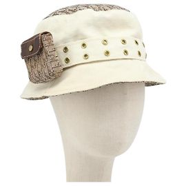 Christian Dior Trotter Canvas Hut Galliano-Periode Beige Gold Auth LNZ676A Beige Golden