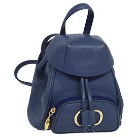 Christian Dior Backpack Leather Blue Auth BA875SAV Blue