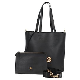 VERSACE Tote Bag Leather 2way Black Gold Auth 118688V Black Golden