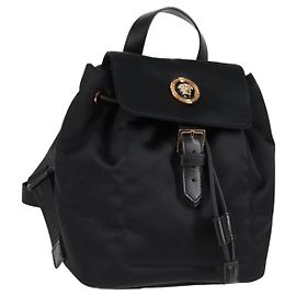 VERSACE Backpack Nylon Black Gold Auth 118729V Black Golden