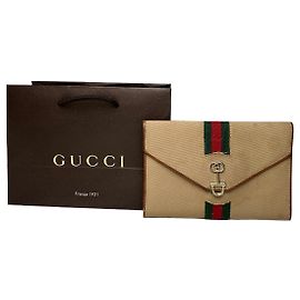 Clutch Vintage Gucci Horsebit Bege Marrom