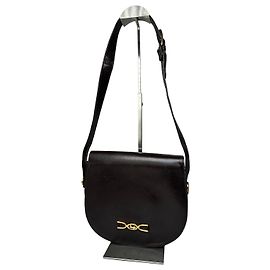 Céline Bolsa de ombro de couro vintage Celine Paris preta Marrom
