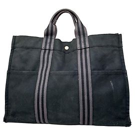 Bolsa tote de lona vintage Hermès preta Preto