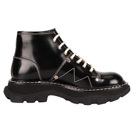 Alexander McQueen Tread Slick Schnürstiefel aus Leder Schwarz Weiß Damen EU 36,5 Weiß