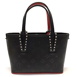 Christian Louboutin Cabata Mini Monogram Embossed Leather Tote Bag Black Red