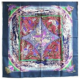 Sciarpa in seta Hermès Carré 90 TROPIQUES Blu Porpora