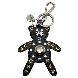 Prada Bear Keychain Leather Stud Bag Charm Black