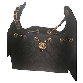 Chanel 25 Small Denim Handbag Black Black