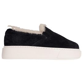 Prada Shearling-Lined Slip-On Sneakers Suede Navy Blue Women EU 37 Blue