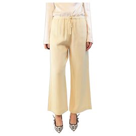 Totême Cream woven stripe drawstring trousers - size UK 8 Cream