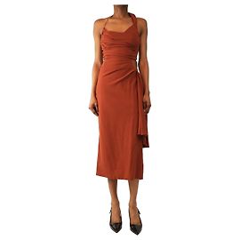 Jacquemus Robe midi drapée en raphia Rust - taille UK 6 Marron