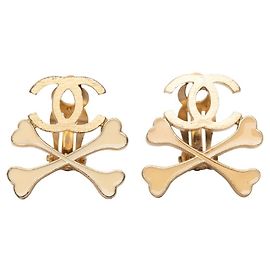 Chanel Coco Mark Bone Earrings Beige Golden