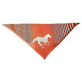 Bufanda de seda Hermès Naranja Triangular H Au Galop Roja Naranja
