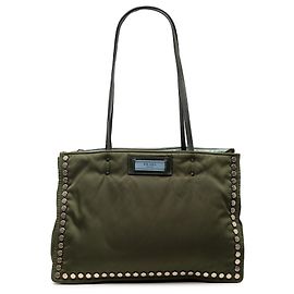 Borsa Tote Etiquette Studded in Tessuto Marrone di Prada Marrone Cachi