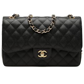 Chanel Preto Jumbo Clássico Caviar Dupla Aba Preto