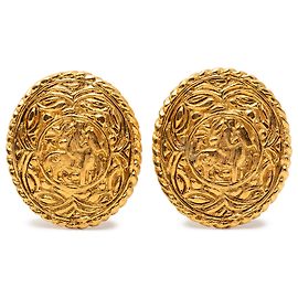 Boucles d'oreilles clip en médaillon de cheval en or plaqué Chanel Doré