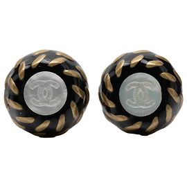 Chanel Black Resin and Gold Plated CC Button Clip On Earrings Black