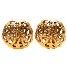 Brincos de clip em ouro dourado CC Chanel Dourado