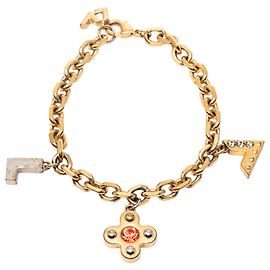 Pulseira Charm Love Letters em latão dourado e strass Louis Vuitton Dourado