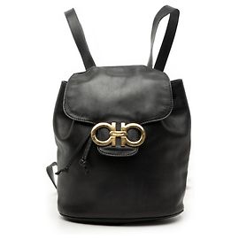 Salvatore Ferragamo Gancini Black Leather Backpack Black