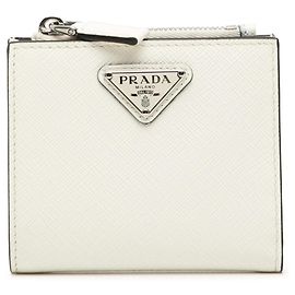 Prada Triangle Logo Bi-fold Wallet White