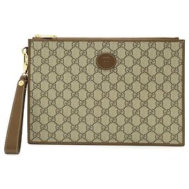 Gucci Interlocking G GG Supreme Clutch Bag Braun Beige Khaki