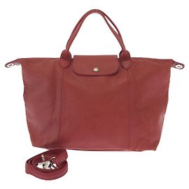Bolso Tote de Cuero Le Pliage Cuir 2 en 1 de Longchamp Roja