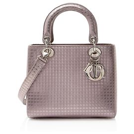 Dior Micro Cannage Metallic Kalbsleder Lady Dior Medium Tote Pink