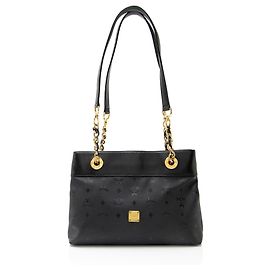 MCM Vintage Visetos Nylon Chain Tote Black