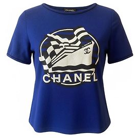 Chanel 19C La Pausa Blusa Blu Runway Taglia FR 42 Nero Bianco Blu Metallico