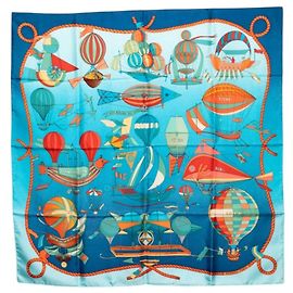 Bufanda Hermès Carré 90 - LES FOLIES DU CIEL Azul