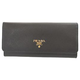 Prada Saffiano Leather Black Bi-fold Long Wallet Black