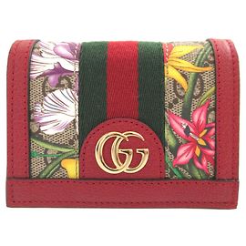 Portafoglio compatto bi-fold Gucci Ophidia GG Flora rosso Rosso