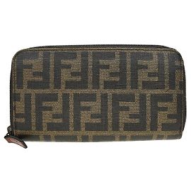 Fendi Zip Around Organizer Wallet Zucca Coated Canvas Brown