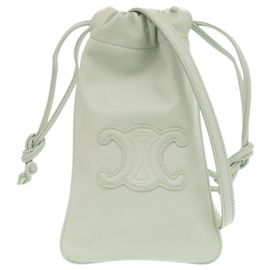 Céline Celine Triomphe Drawstring Phone Pouch Light green