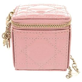 Pochette Micro Cube Lady en Cuir Verni Rose Christian Dior Rose