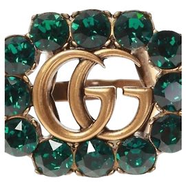 Anel Gucci de bronze e cristal Verde