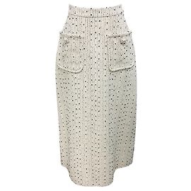 Elie Saab Off White / Black Tweed Midi Skirt Beige
