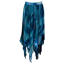 Altuzarra Berry Blue Strokes Pleated Tie Dyed Gauze Skirt Blue