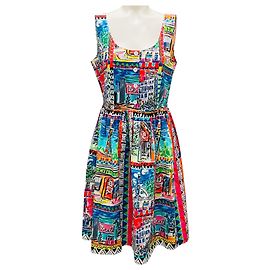 Vestido de algodón sin mangas con vuelo estampado multicolor rosa Prada Multicolor