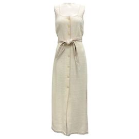 Vestido branco Rita em tecido rústico com laço frontal da Nanushka Bege