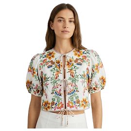 Farm Rio Blusa Delicata Foresta Sciarpe Bianca Bianco
