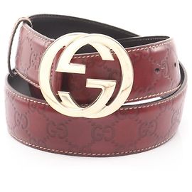 Cinto de couro Guccissima com G entrelaçado da Gucci Bordeaux