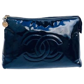 Chanel Clutch Tasche aus Lackleder Schwarz Schwarz
