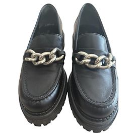 Minelli Black Leather Platform Loafers – Chunky Style – Size 38 Black