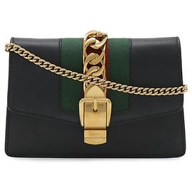 GUCCI Mini Borsa a Spalla con Catena Sylvie Web Line Nero Rosso Verde