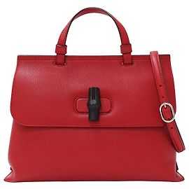 Gucci Bamboo Leather Handbag Red