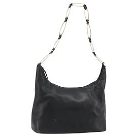 Bolsa de Ombro de Couro Preta e Dourada GUCCI 001 1998 1805 Auth bs34225 Preto Dourado