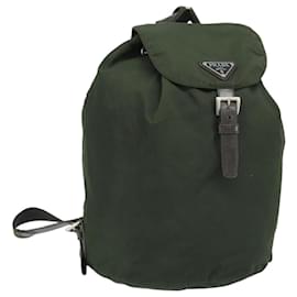 PRADA Backpack Nylon Khaki Silver Auth BA11438 Silvery Khaki